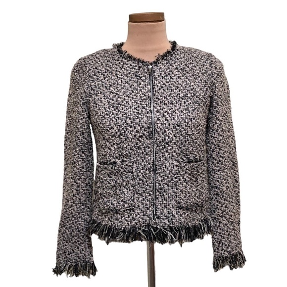 Rebecca Taylor Blazer Jacket Size 4 Cream Black Tweed - Picture 1 of 11